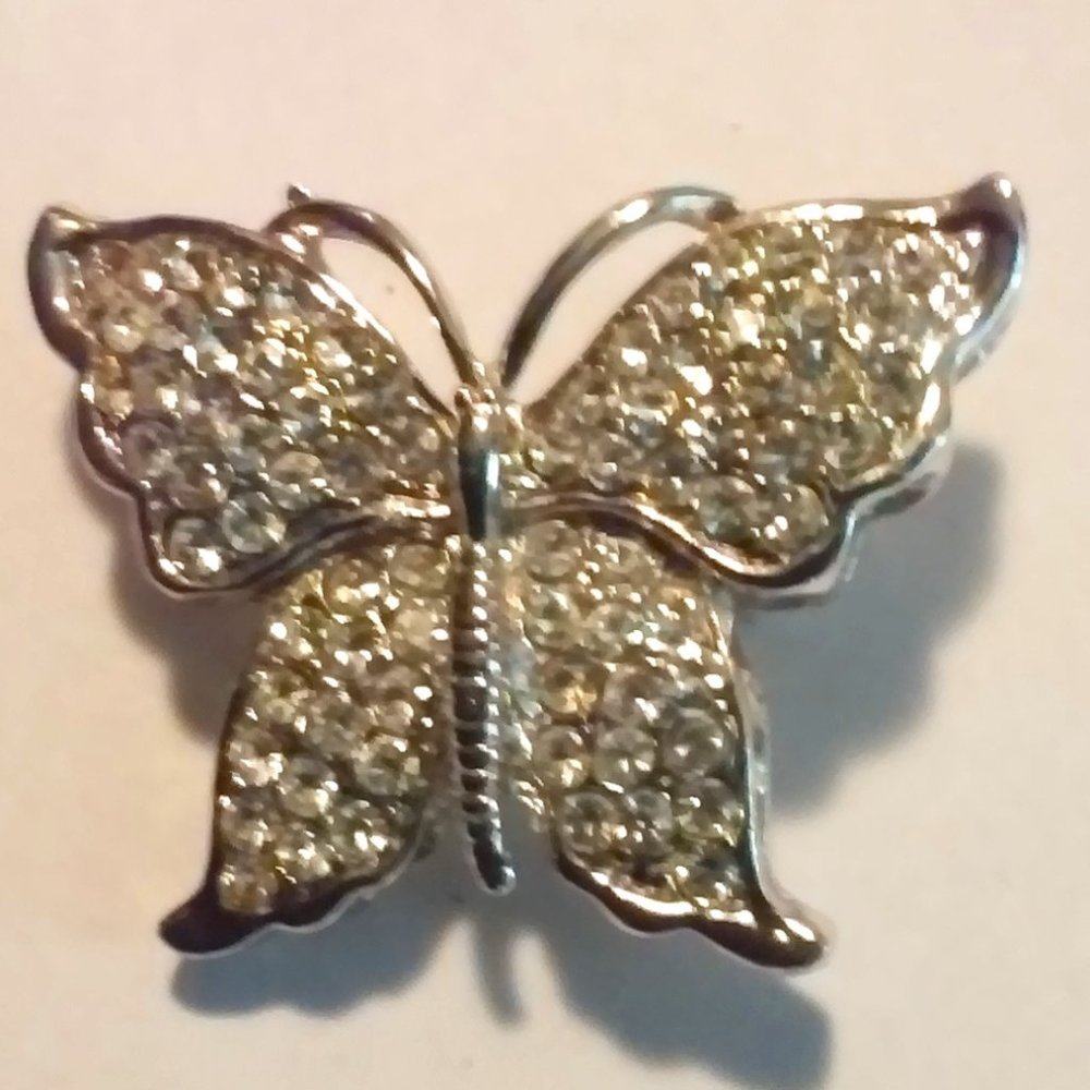 Silver Butterfly Filled With Tiny Shiny Stones 1" x 1 1/4" New